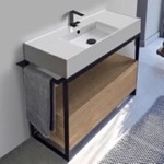 Scarabeo 5124-SOL1-89 Console Sink Vanity With Ceramic Sink and Natural Brown Oak Drawer, 43 Inch